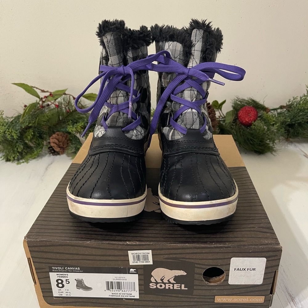 Sorel Tivoli Womens Plaid Duck Winter Waterproof Boots USA 8.5